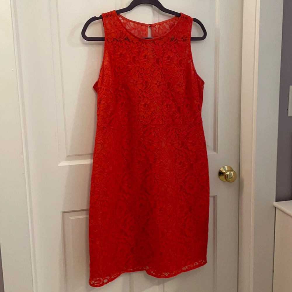 J Crew coral lace cocktail dress